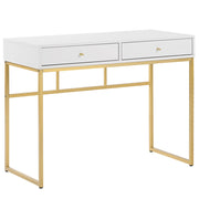 Scrivania glamour 2 cassetti base in metallo dorato e bianco Home Office