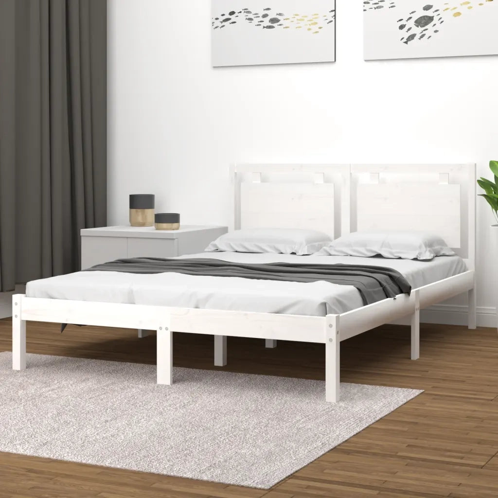 Giroletto-Struttura Letto Bianco in Legno Massello 200x200 cm 474693