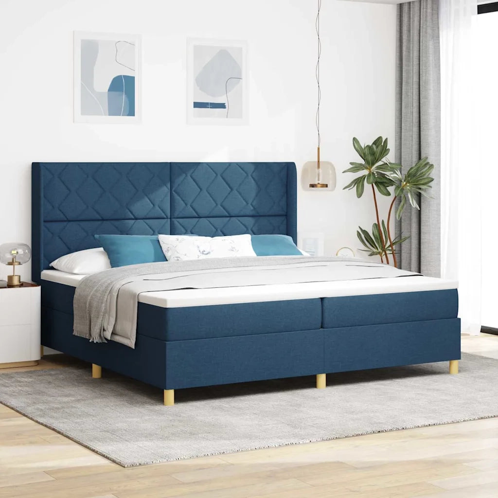 Letto a molle con materasso con led Blu 200 x 200 cm Tessuto