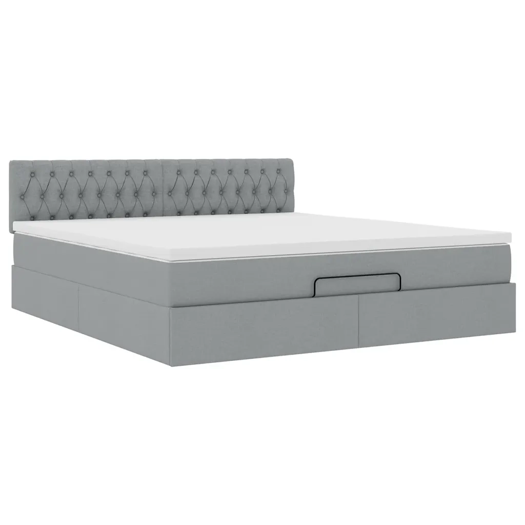Pouf Letto con Materasso e LED Grigio Chiaro 180x200cm Tessuto 3312409