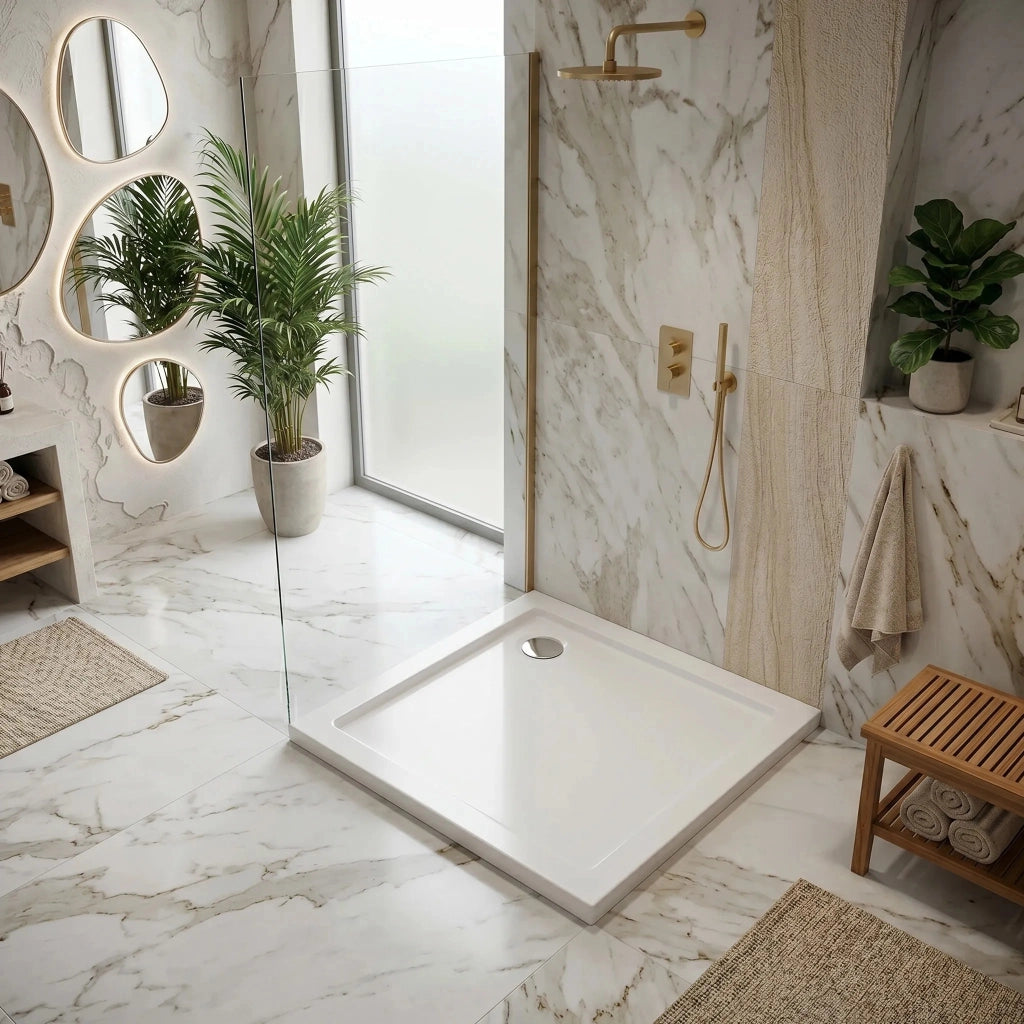 Piatto Doccia Acrilico Rea Belmond White 80x80 Copertura rame spazzolato
