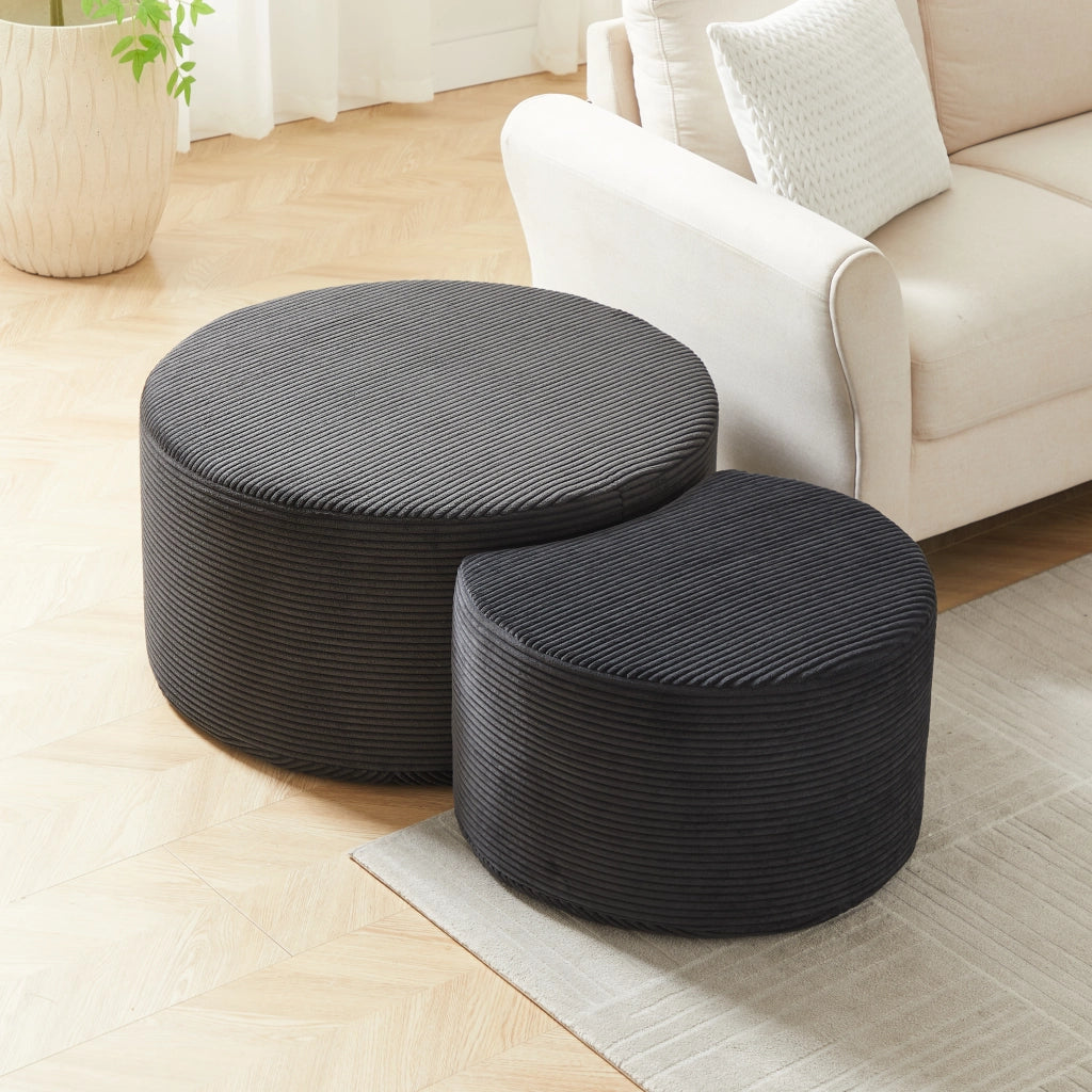 TAVOLINO Set da 2 pezzi rotondo in tessuto nero 84 x 28 x 28 cm