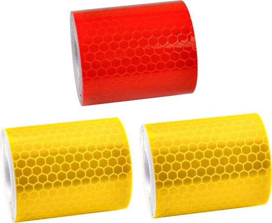 Telaio riflettente - 3 rotoli - Telaio riflettente - Autoadesivo - Giallo + Rosso - Bicicletta - Auto - 5cm x 3m