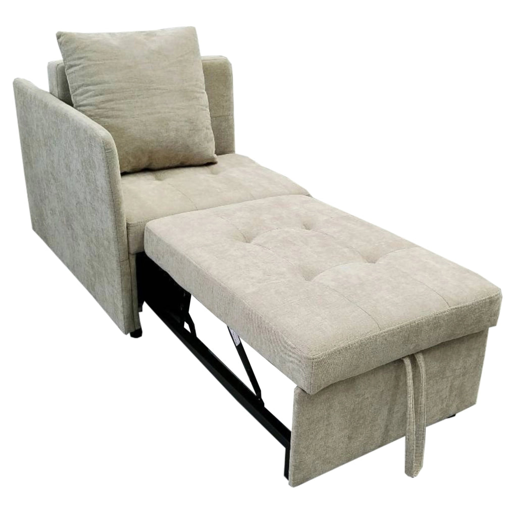 Divano letto trasformabile 3 in 1 con schienale reclinabile in tessuto di lino beige