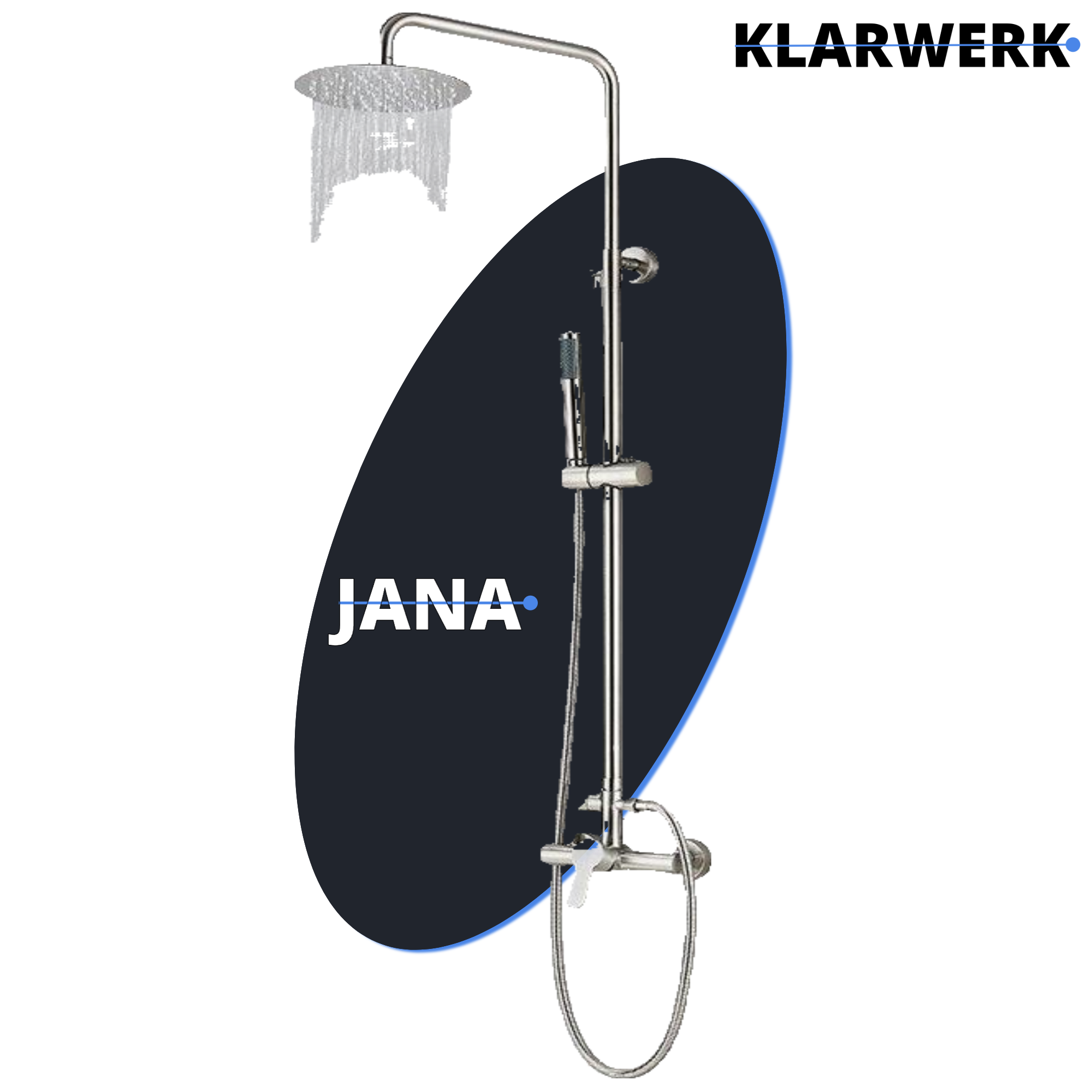 JANA | Set pioggia premium in acciaio inox spazzolato | Miscelatore doccia di design | Miscelatore doccia completo di doccetta