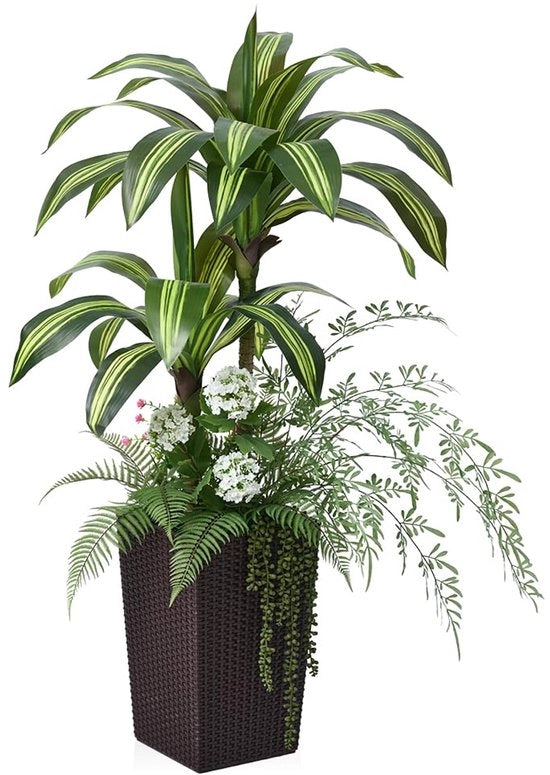 Drakenboom Kunstifico 120 cm – Kunstplanten Simili alle Echti con 6 Miniplanti & Protezione UV – Grande Pianta in Plastica con Vaso di Cotto Decorativo per Ambiente Interno e Esterno, VN151