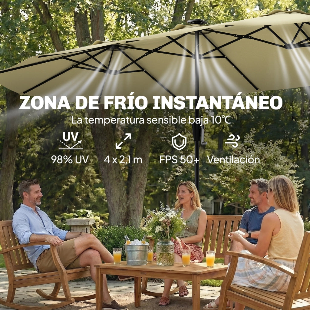 Ombrellone Doppio da Giardino con 36 Luci LED ¨C Xylo ¨C 4x2m Beige Impermeabile UPF50+