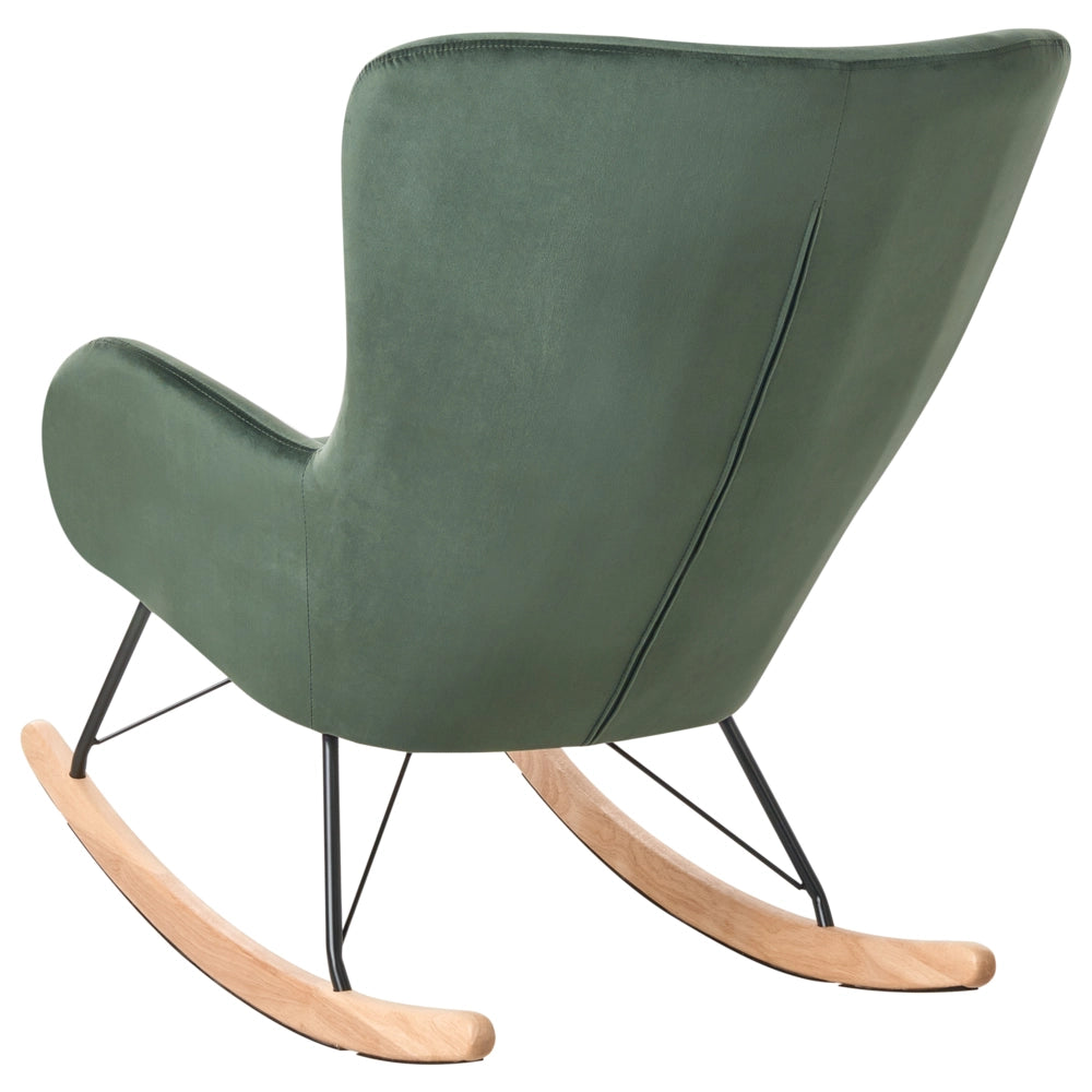 Sedia A Dondolo Velluto Verde Scuro Gambe In Metallo Pattini In Legno Moderni