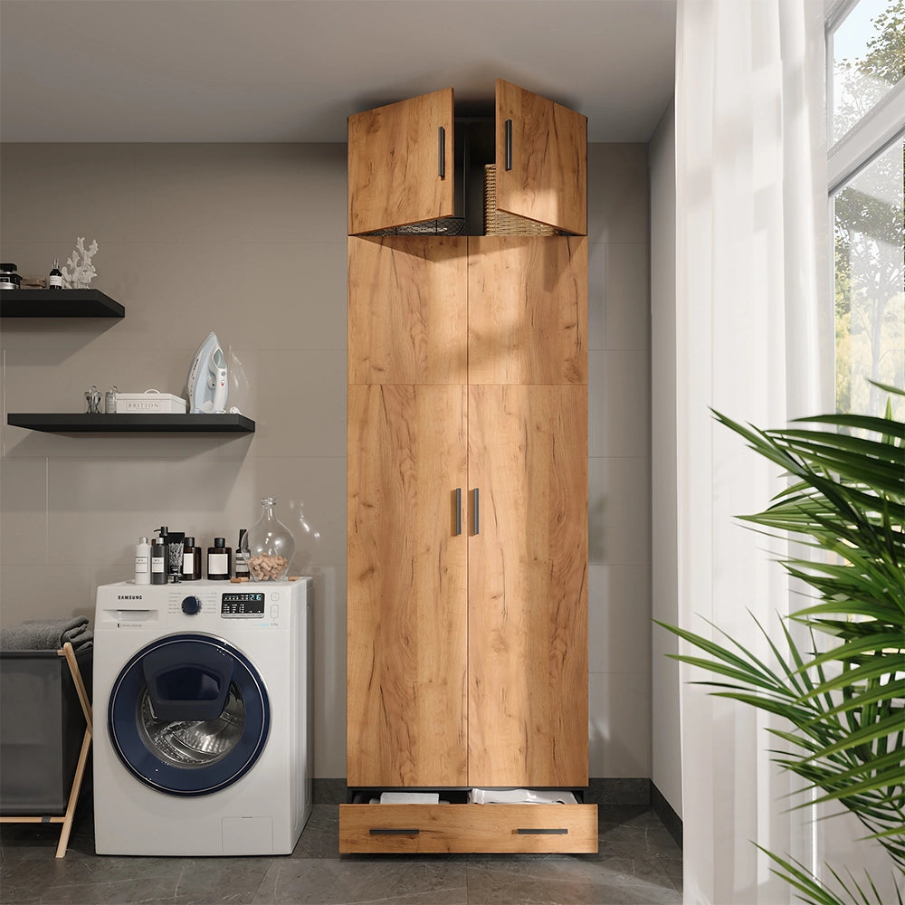 Vicco Armadio universale Antracite/quercia dorata 80 x 241.2 cm con piano superiore e modulo cassetto