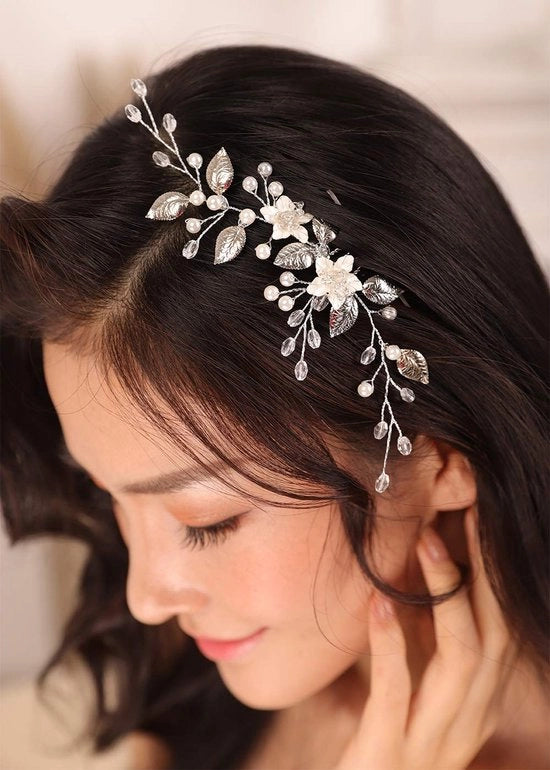 Coda lunga per capelli - accessorio vintage per matrimonio - fiori e perle