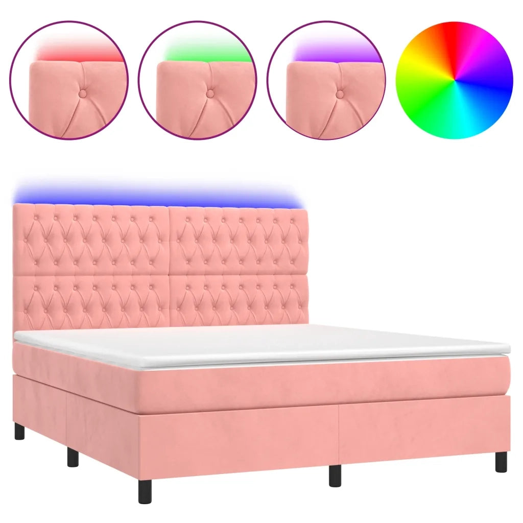 Letto a Molle con Materasso e LED Rosa 160x200 cm in Velluto