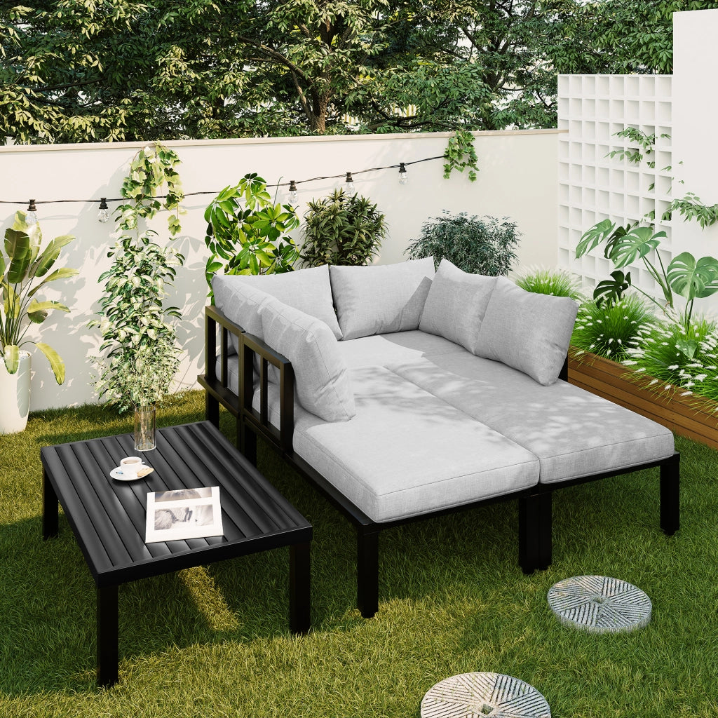 Set da Giardino Modulare 6 Posti con Tavolo ¨C MINIMAL ¨C Polyrattan Grigio
