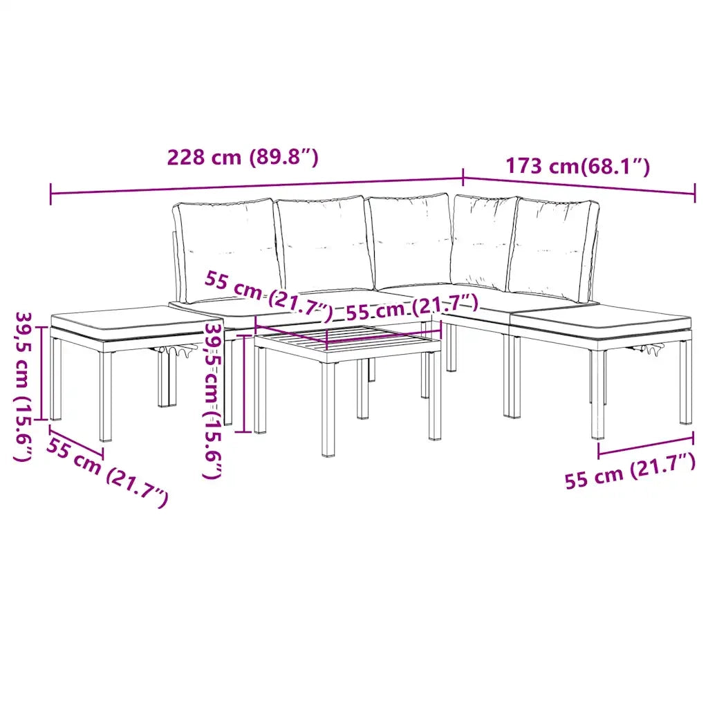 vidaXL Divani Giardino con Cuscini 5pz Neri Acciaio Verniciato Polvere