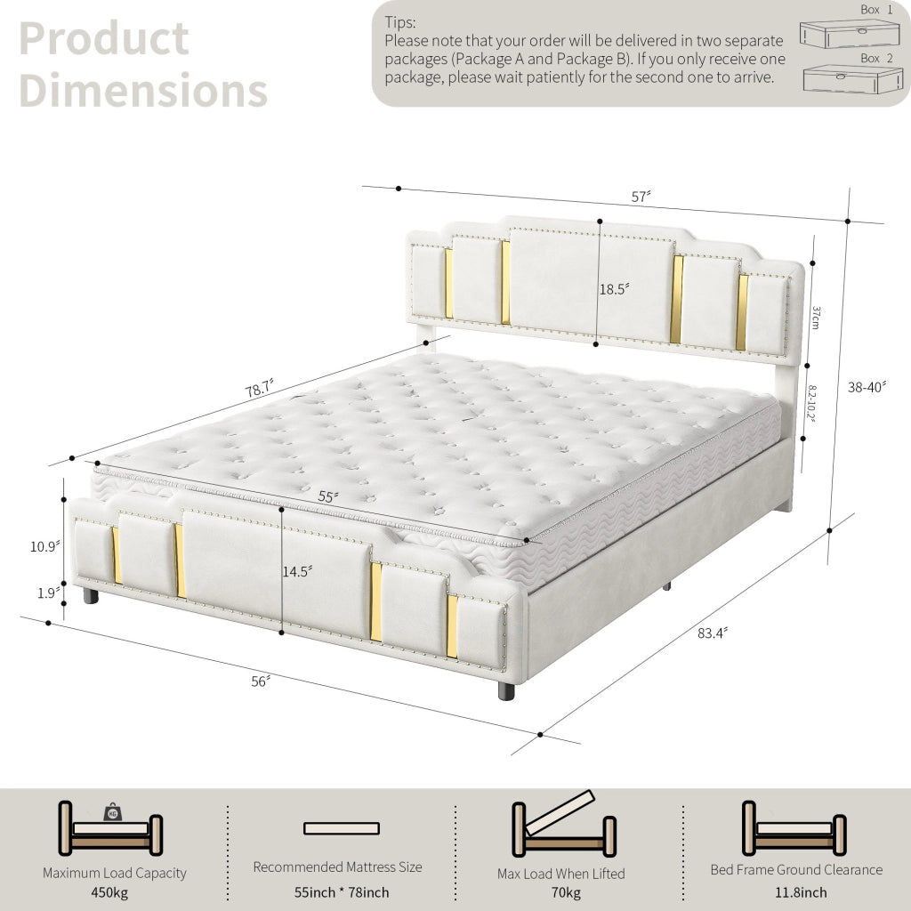 Letto imbottito idraulico 140x200 cm in velluto beige