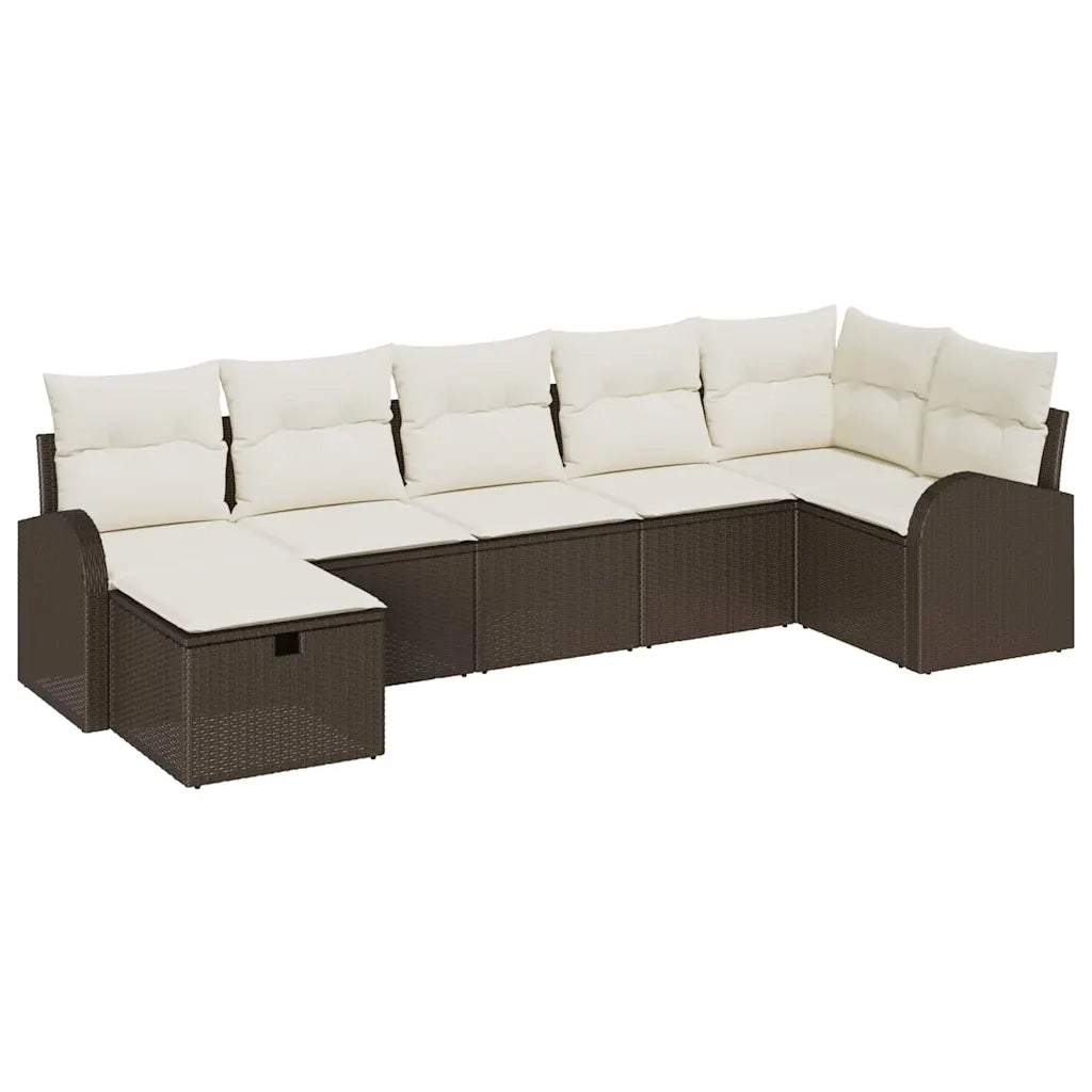Set Divano da Giardino con cuscino 7 pcs Marrone polyrattan