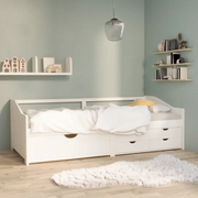 Divano Letto 3 Posti con Cassetti Bianco Pino Massello 90x200cm