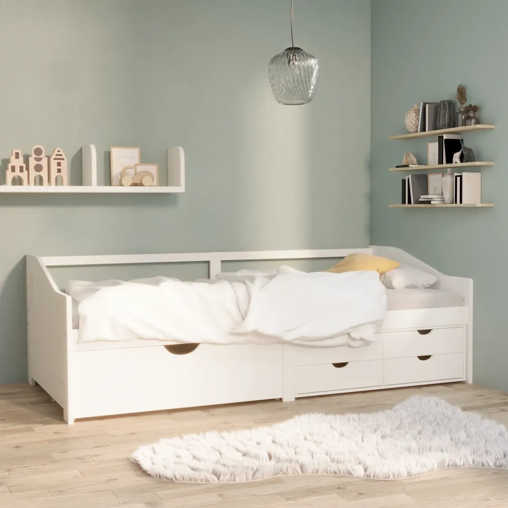Divano Letto 3 Posti con Cassetti Bianco Pino Massello 90x200cm