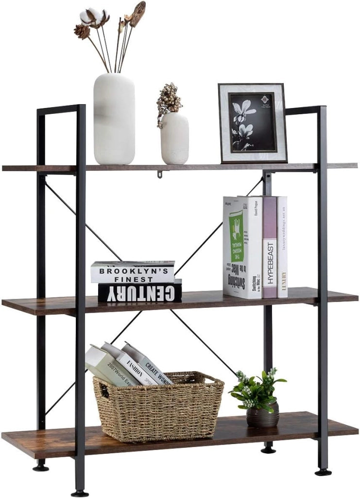 Libreria Stile Industriale, Scaffale con 3 Ripiani per Piante e Fiori, Scaffale Libreria con Struttura in Metallo, Mobile Multiuso da Soggiorno Camera da Letto Cucina Ufficio