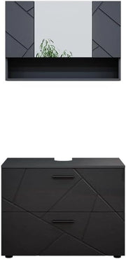 Set mobili bagno Irma, Antracite lucido, 80 cm, composto da specchio da bagno e mobile sottolavabo