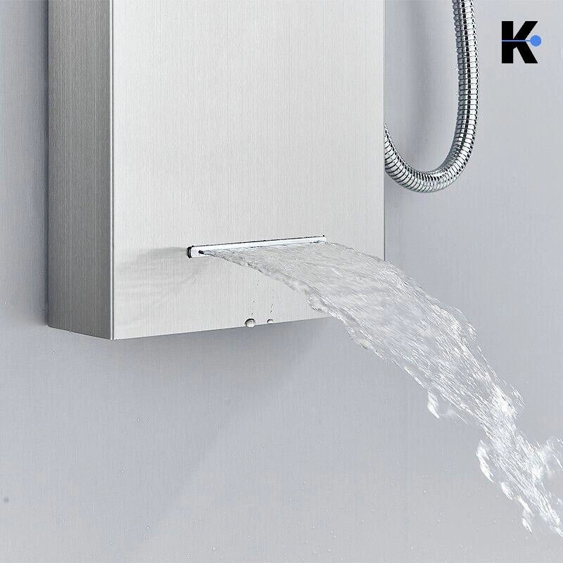BERND | Pannello doccia premium a pioggia in acciaio inox | Sistema doccia massaggiante in argento spazzolato | Rubinetto miscelatore sistema