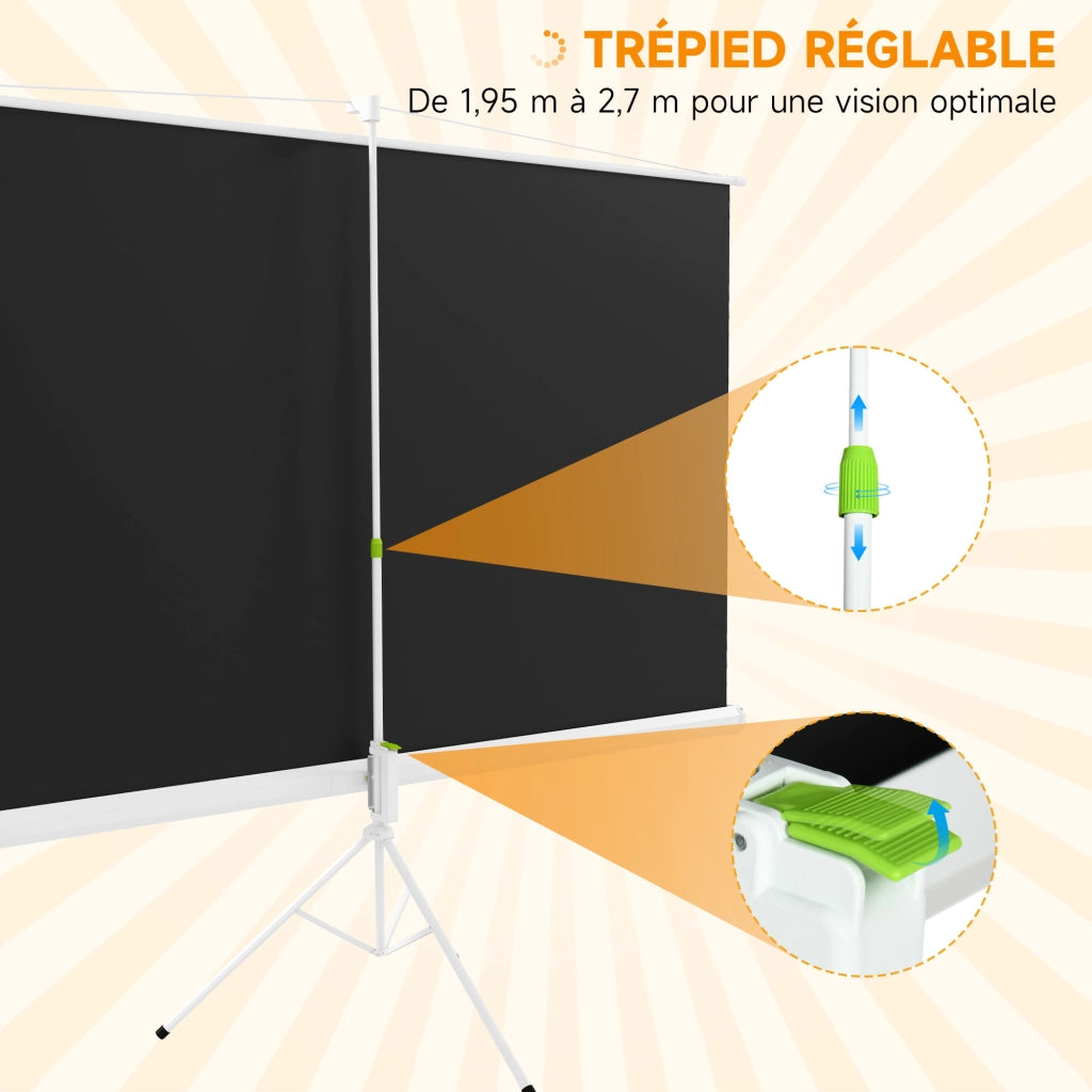 Schermo Proiezione 100 Pollici con Supporto Tripode Regolabile 4K HD 16:9 ¨C zephmum ¨C Bianco