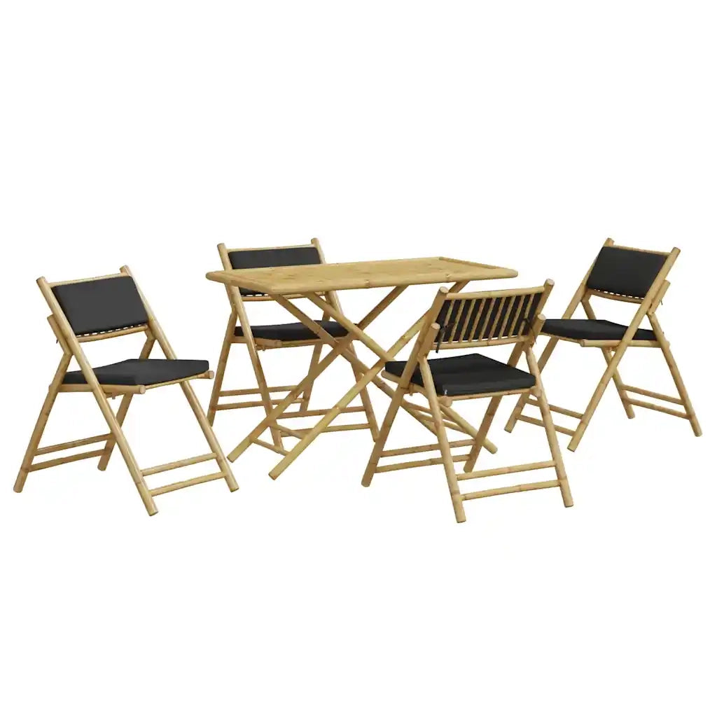 Set da Bistrot Pieghevole 5pz con Cuscini Grigio Scuro Bambù 3208936