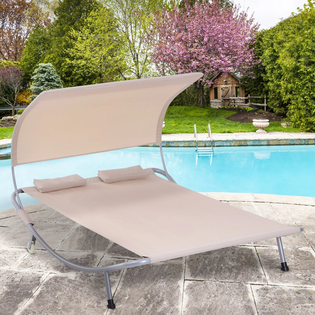 Letto da Giardino 2 Posti con Baldacchino Regolabile ¨C Zephmum ¨C Poliestere Sabbia 200x100x50