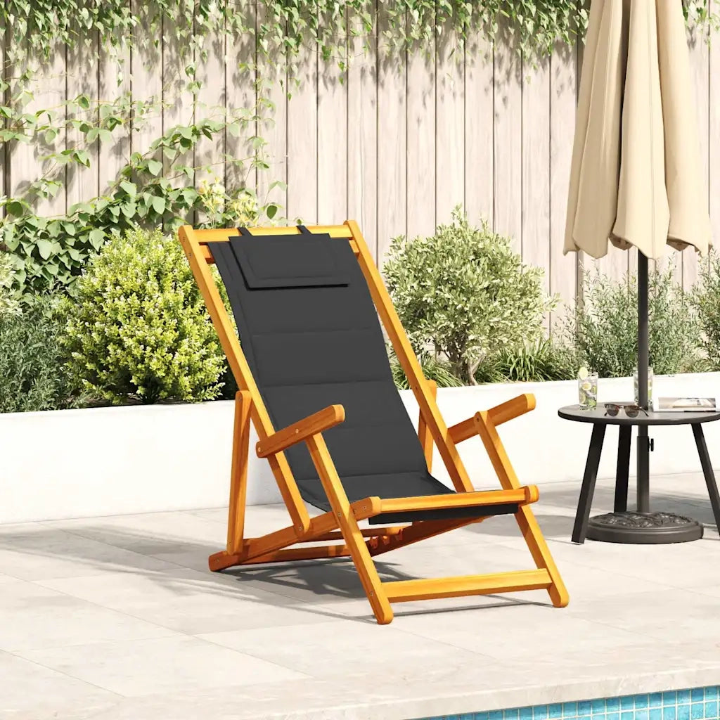 Sedia da Giardino | Sedia da Spiaggia Pieghevole Braccioli Legno Acacia&Textilene