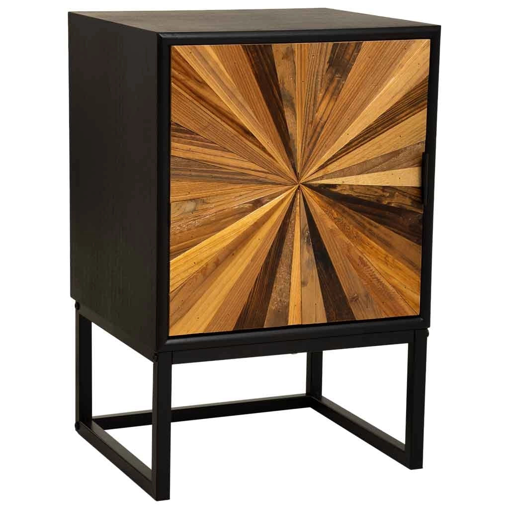 Comodino in legno di recupero nero con 1 anta 40x35x61h cm