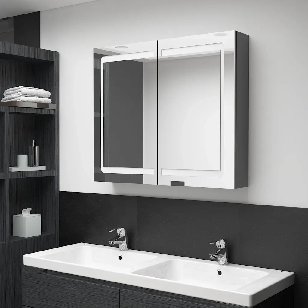 Armadietto Bagno con Specchio e LED Grigio 80x12x68 cm 326513