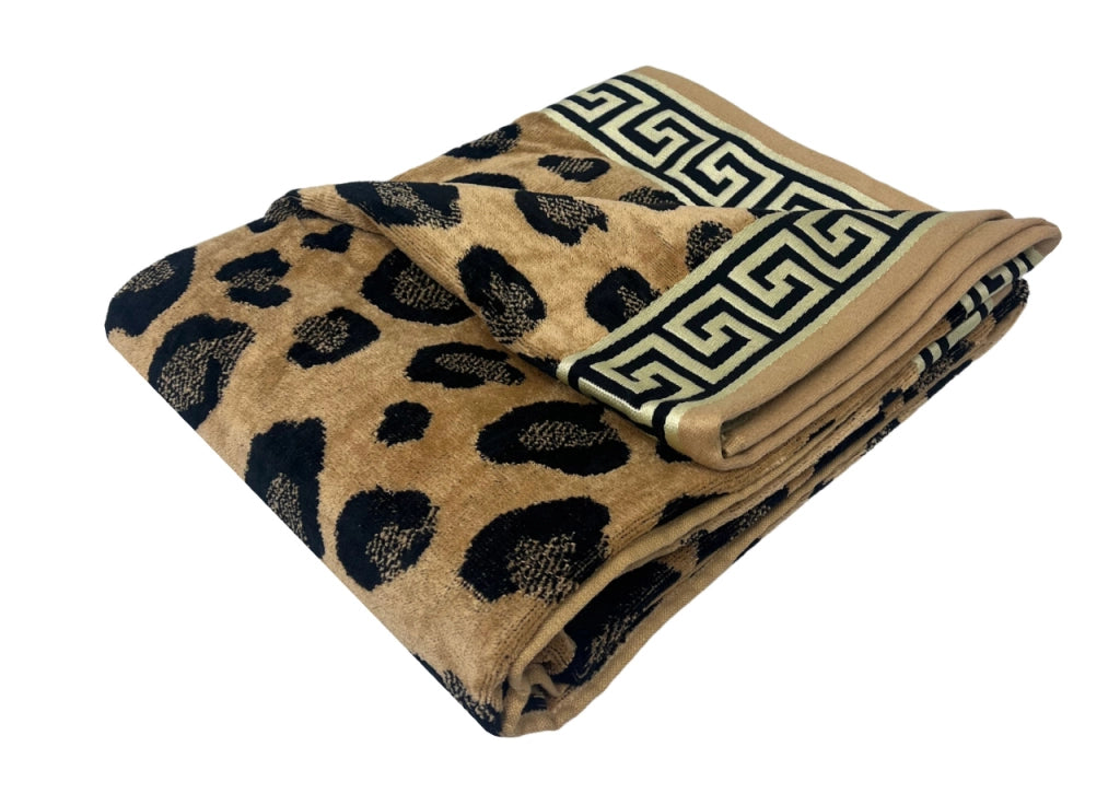 Telo Mare Jacquard Spugna Asciugamano Spiaggia Disegno Cleopatra Beige