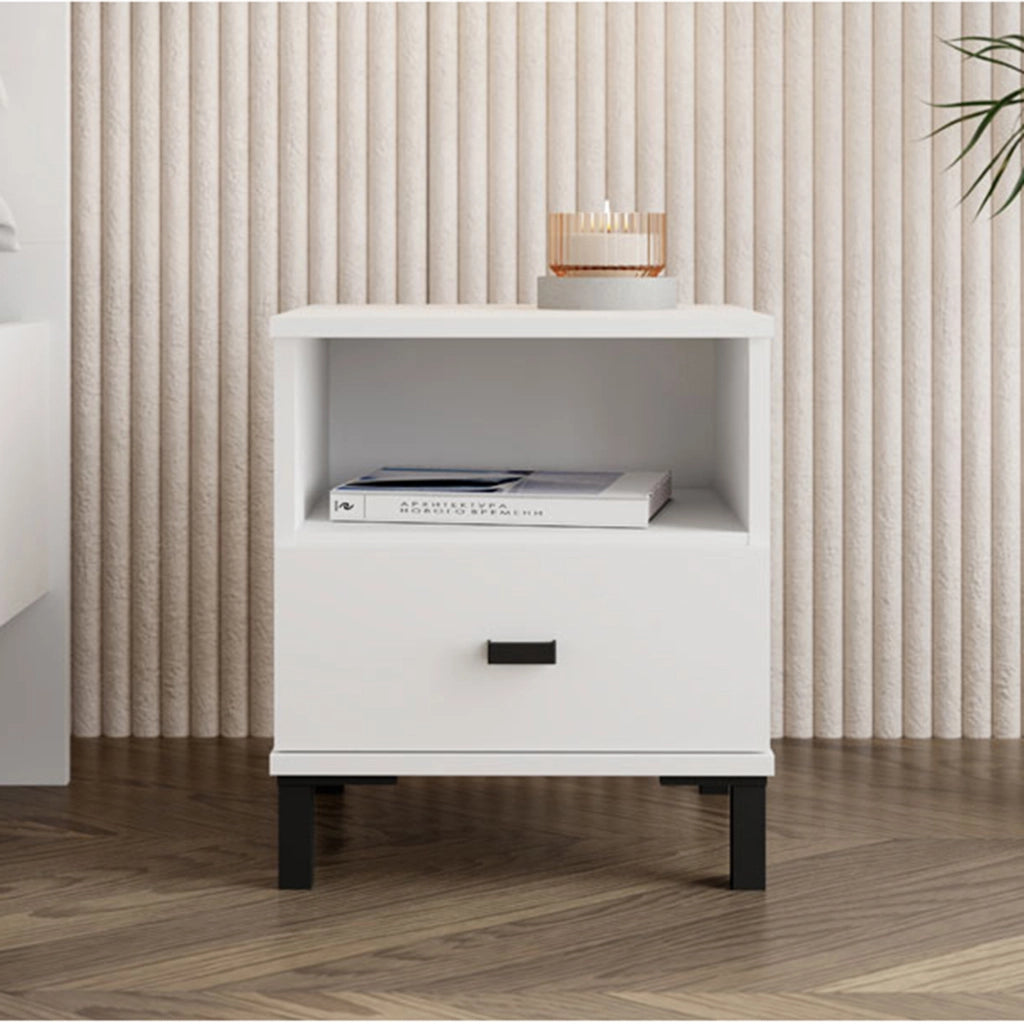 Ghadam, Comodino un Cassetto, 39x35x45h cm Bianco Opaco