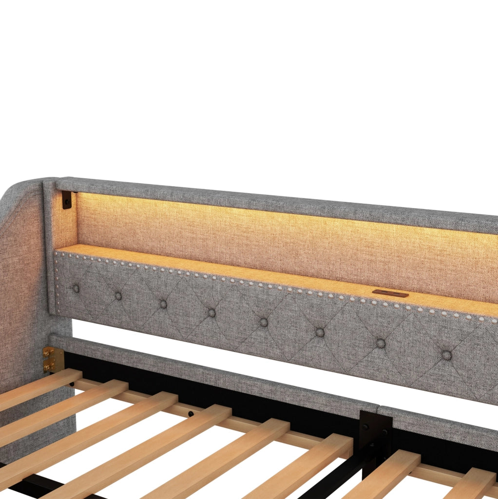 Letto daybed 90 x 200 cm con luce LED, due cassetti e porta USB