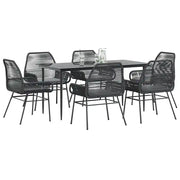 Set Pranzo da Giardino 7 pz Nero con Cuscini Polyrattan Vetro 3334468