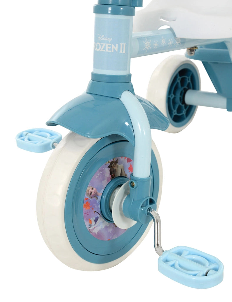 Triciclo a Pedali Primi Passi per Bambini con Maniglione Genitoriale Rimovibile e Vano Contenitore Disney Frozen Azzurro