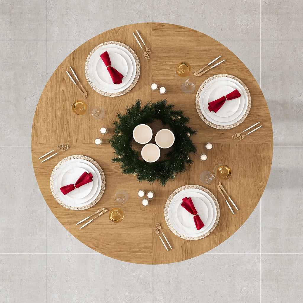 Tavolo rotondo da pranzo ? 120 cm in MDF effetto rovere; per 4-6 persone