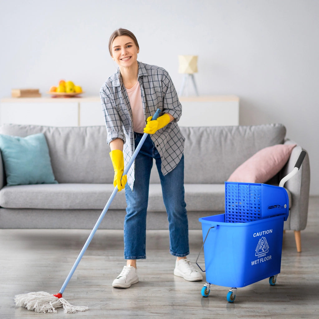 Carrello pulizia con secchio da 20 L, strizzatore e separatore acqua pulita/sporca, blu