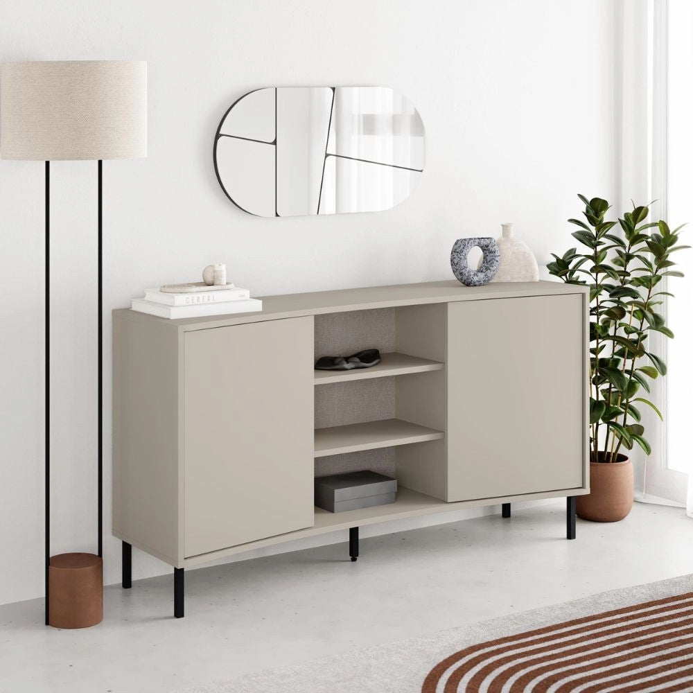 Madia Frem con frontale curvo 2 ante e vani a giorno in finitura cashmere 150x40x81.5H