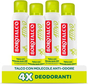 BOROTALCO SET 4 DEODORANTI SPRAY INVISIBILE GIALLO NO ALCOOL CON TALCO MOLECOLE ANTI ODORE 150 ML NEW ATTIVO