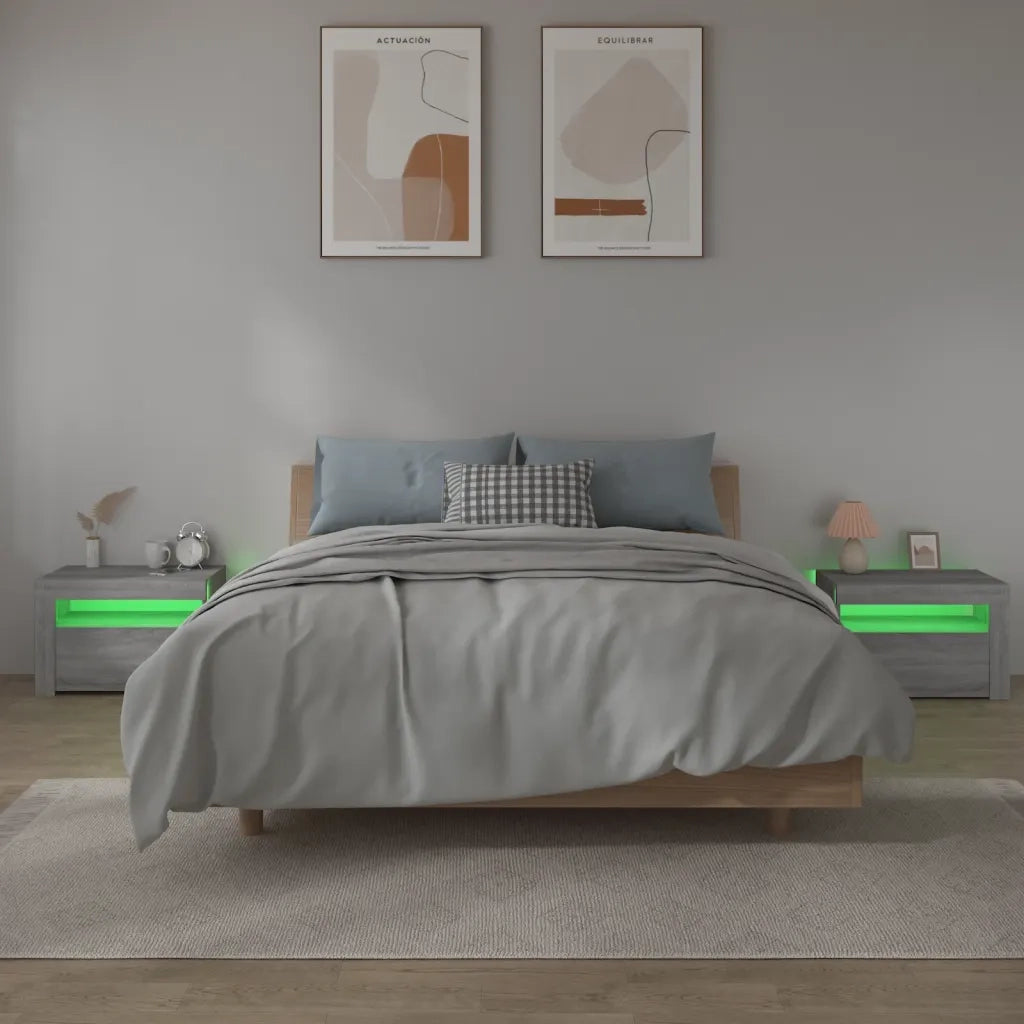 Comodini 2 pz con Luci LED Grigio Sonoma 60x35x40 cm 3144973