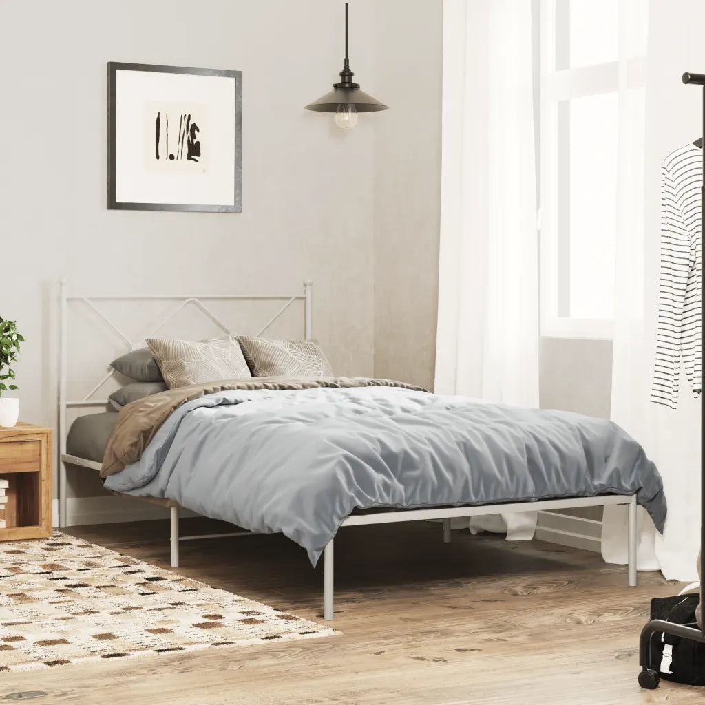Letto singolo | Letto per adulti | Giroletto con Testiera Metallo Bianco 100x190 cm