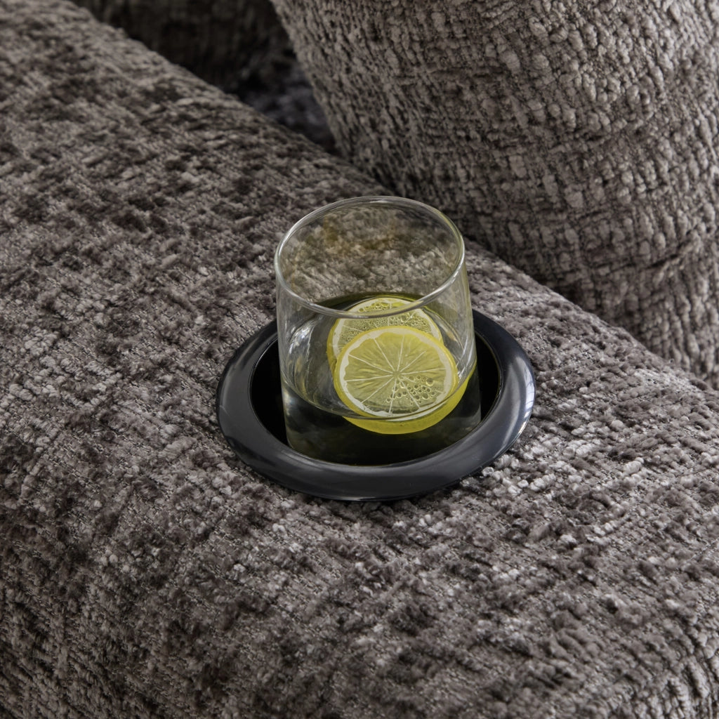 Divano angolare modulare in chenille con portabicchieri e tasche laterali grigio scuro 261 × 165 × 80 cm
