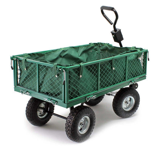 Carrello da trasporto con sponde ribaltabili max 300 kg, incl.telone, per giardino campagna