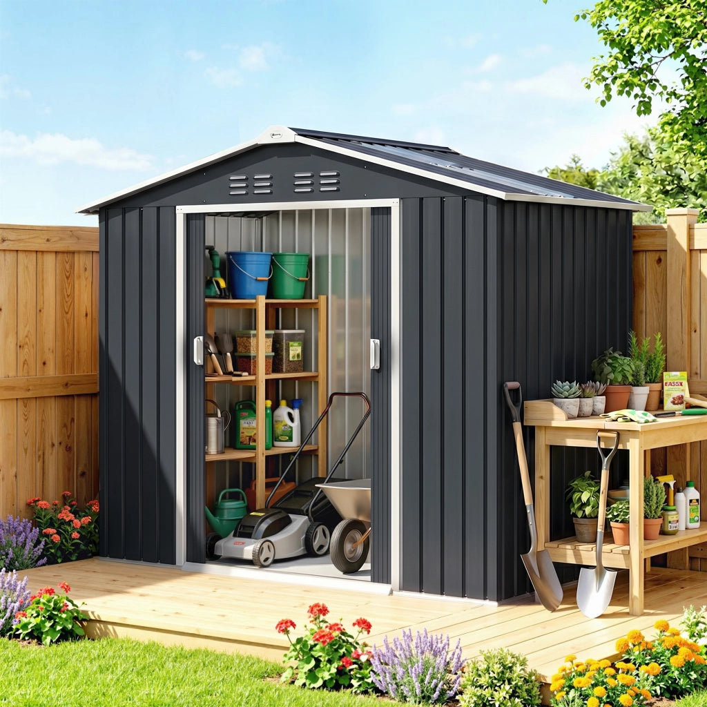 Casetta da Giardino in Metallo ¨C Zephmum ¨C Grigio Scuro 213x130x185 cm