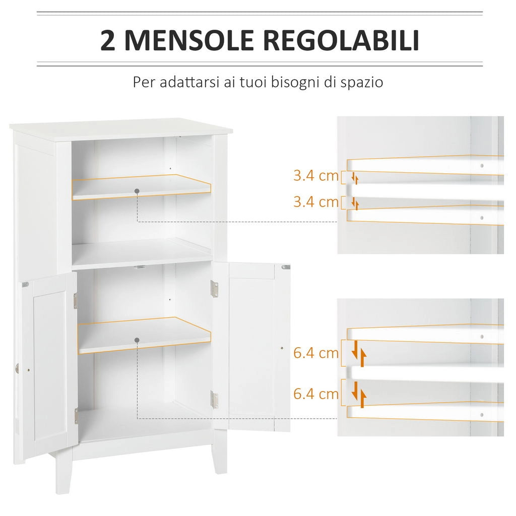 MOBILE BAGNO CON MENSOLE REGOLABILI E ARMADIETTO 2 ANTE 50X30X93CM BIANCO
