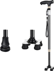Wandaino Antiscivolo Quad Cane con Regolazione - Wandaino per Uomini Donne Anziani - Seniores Wandaino Ultraleggero a 4 Prue con Luce