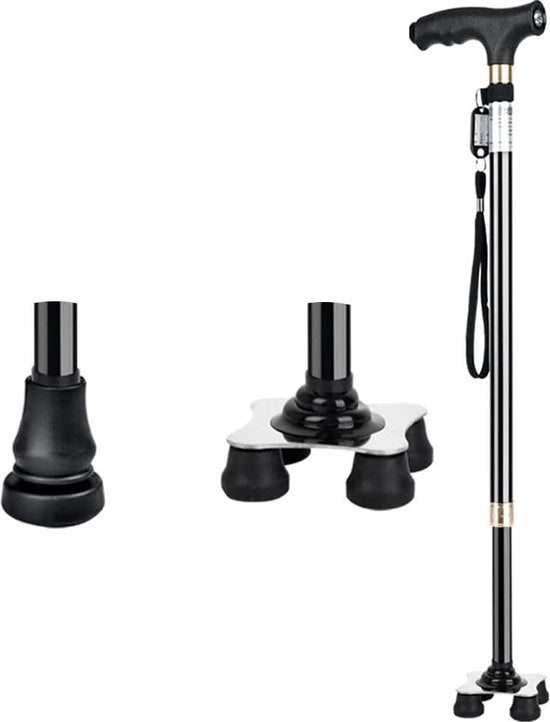 Wandaino Antiscivolo Quad Cane con Regolazione - Wandaino per Uomini Donne Anziani - Seniores Wandaino Ultraleggero a 4 Prue con Luce