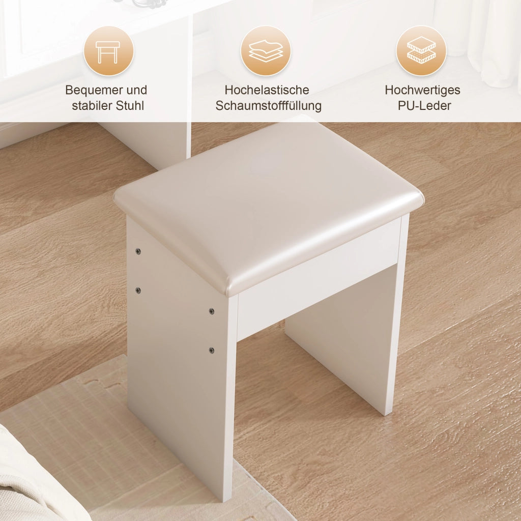 TOELETTA moderna compatta 86x47x15,5 cm bianca in MDF con sgabello imbottito