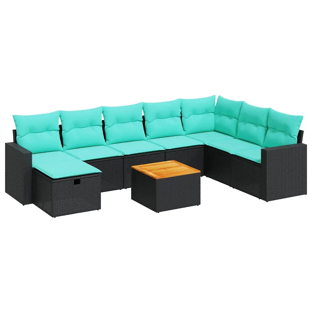 Set Divani da Giardino 9 pz con Cuscini Nero in Polyrattan 3325802