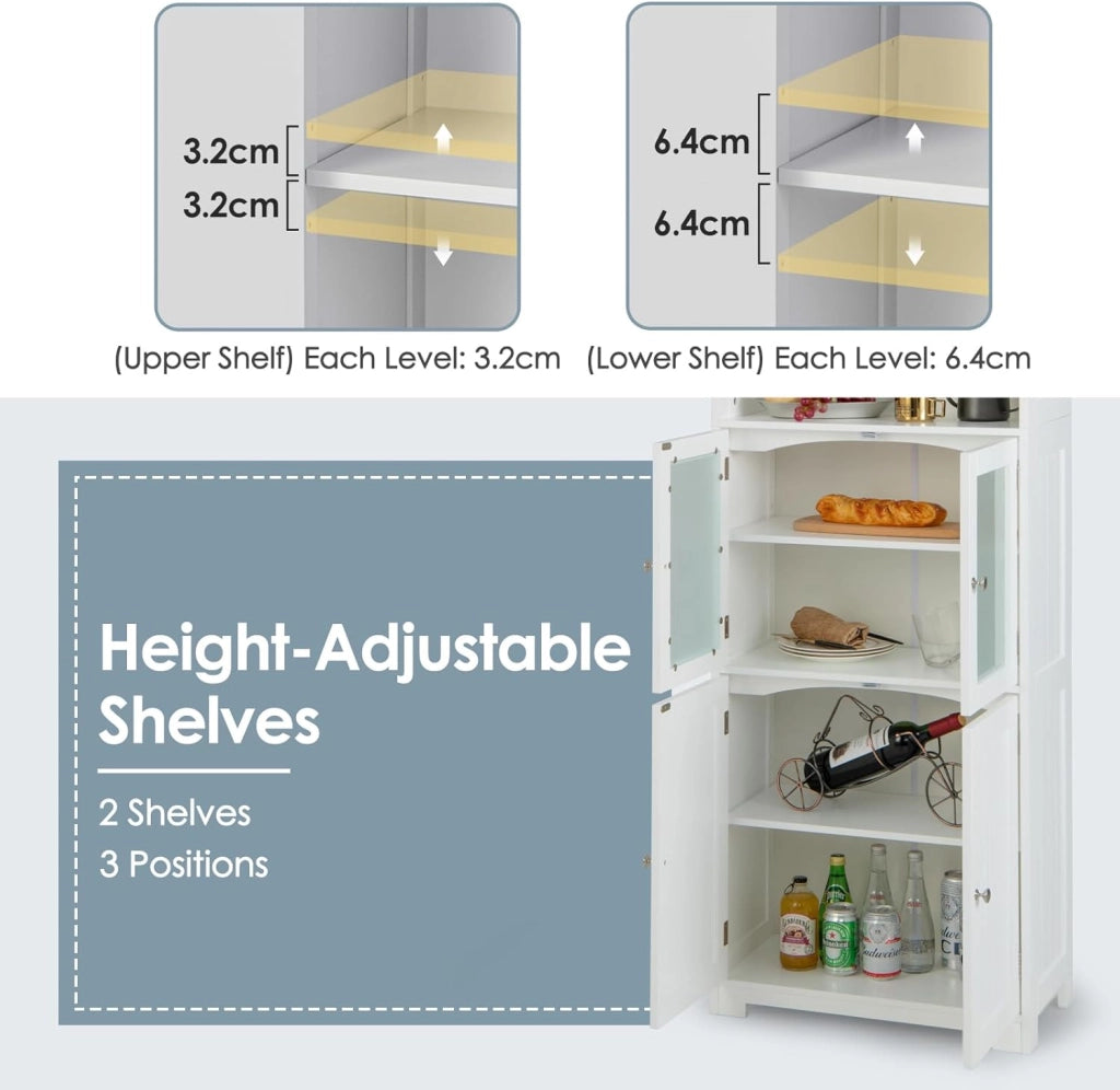- Armadio Alto per Stoccaggio, Mobile da Bagno con Porta e Ripiano Regolabile, Organizzatore Autoportante da Terra per Camera da Letto, Cucina, Soggiorno, Bianco, 60 x 30 x 163 cm